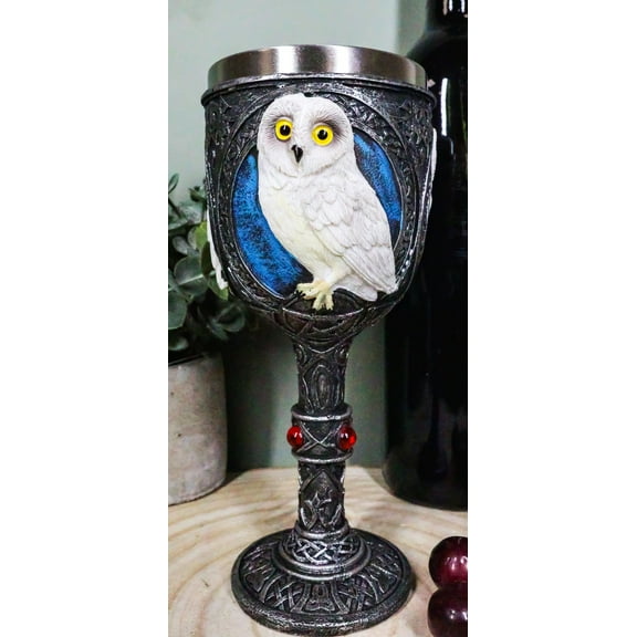 Ebros Dazed Snow White Owl With Celtic Tribal Tattoo Wine Goblet Chalice 7.25"H