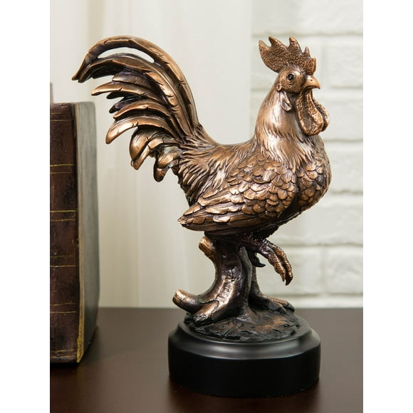 Ebros Decorative Sunshine Country Farm Rooster Bronze Electroplated Statue