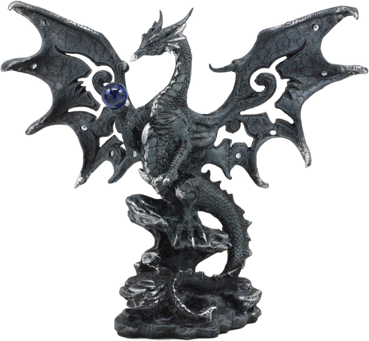 Ebros Draco Fantasy Gothic Dragon With Blue Orb Statue 8" Tall Land Of