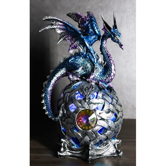 Ebros Dragon Perching On Color Changing LED Orb Night Light Statue (Aqua Blue)