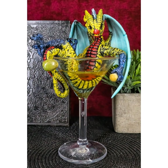 Ebros Drunken Beverage Spirit Dragon Statue 7.75" Tall Figurine (Martini Dragon)