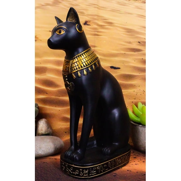 Ebros Egyptian Cat Goddess Bastet Seated With Hieroglyphs Base Figurine