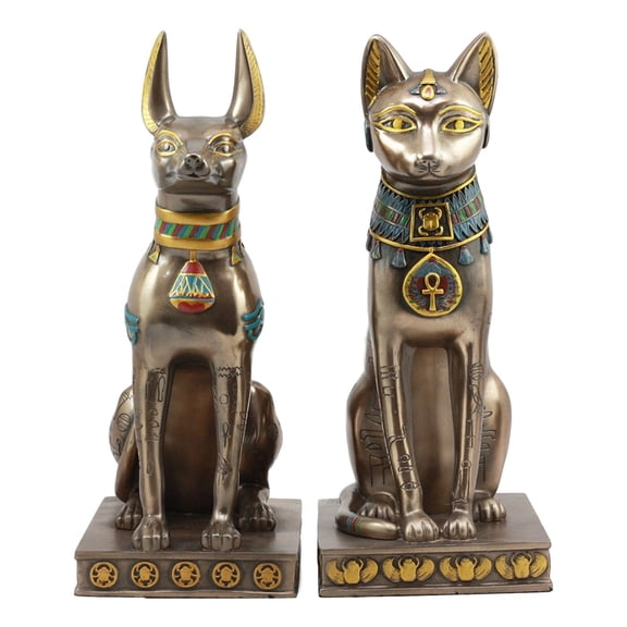Ebros Egyptian Goddess Bastet And Anubis Sitting On Pedestal Statue Set Of 2 Ancient Egyptian Deity Figurines