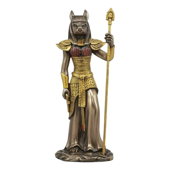 Ebros Egyptian Goddess Bastet Cat With Spear Statue 11" H Ubasti Goddess Of Protection Health Home And Sensual Pleasure Figurine