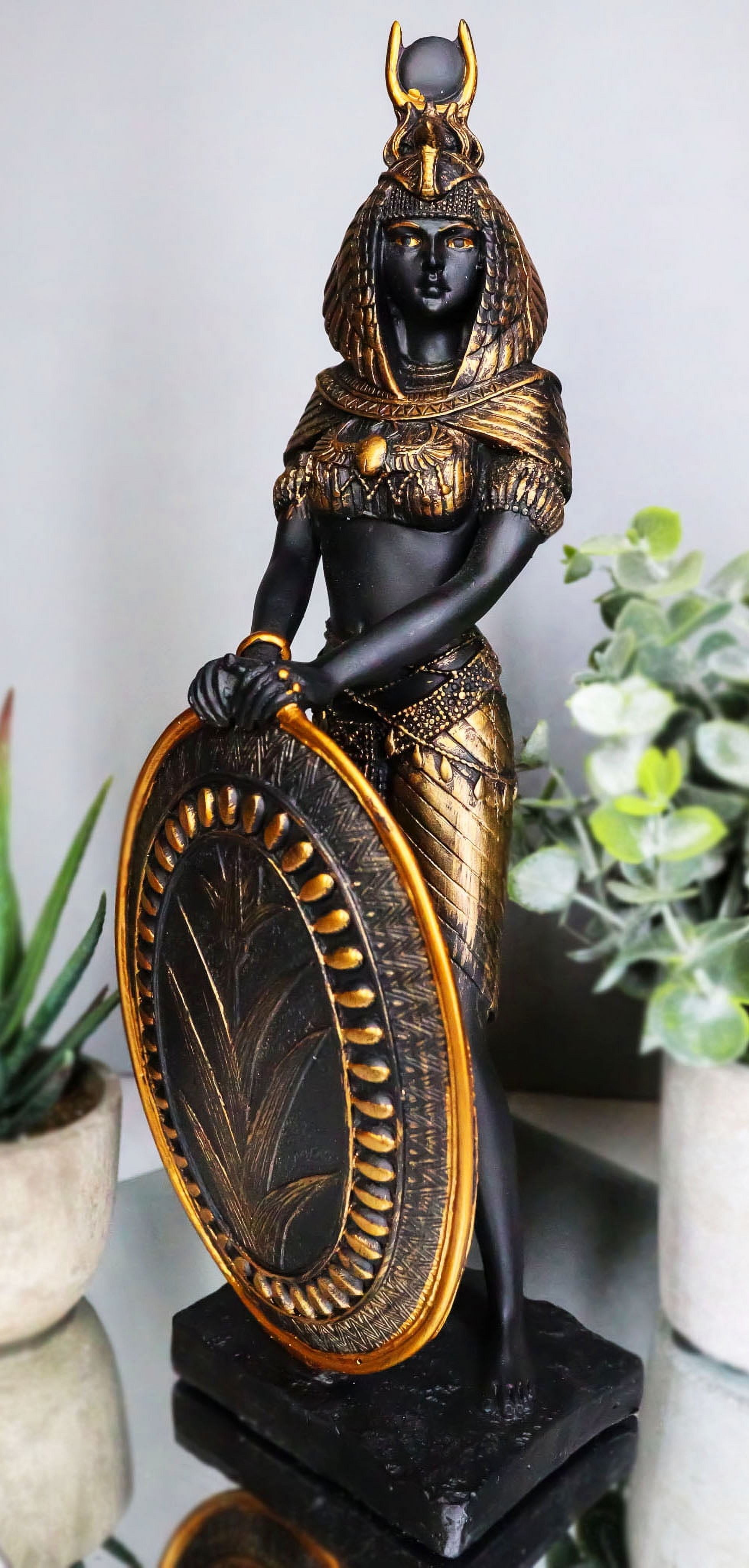 Ebros Egyptian Themed Isis Holding Shield Goddess of Magic and Nature Bronz Ebros Gift Egyptian Goddess Mother Isis Ra Holding Ankh Decorative Figurine  9\" H