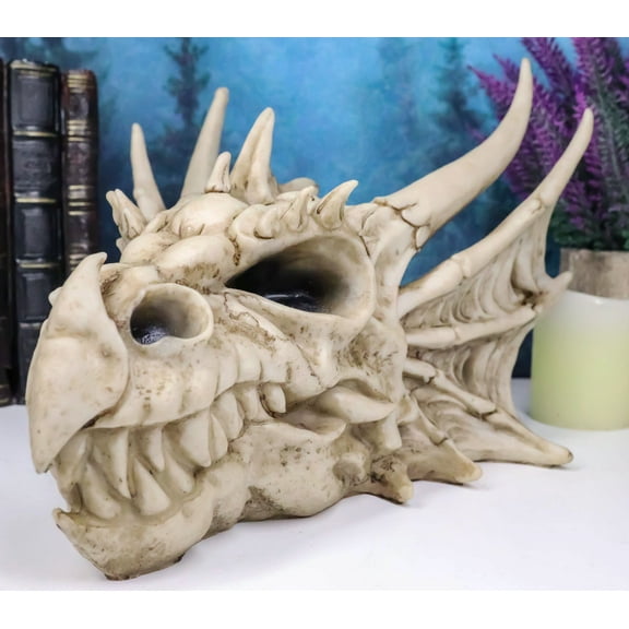 Ebros Elder Jurassic Dragon Head Skull Realistic Fossil Statue 9" Long Figurine
