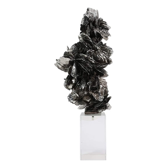 Ebros Electroplated Silver Desert Rose Sculpture On Crystal Glass Base 16.5" H