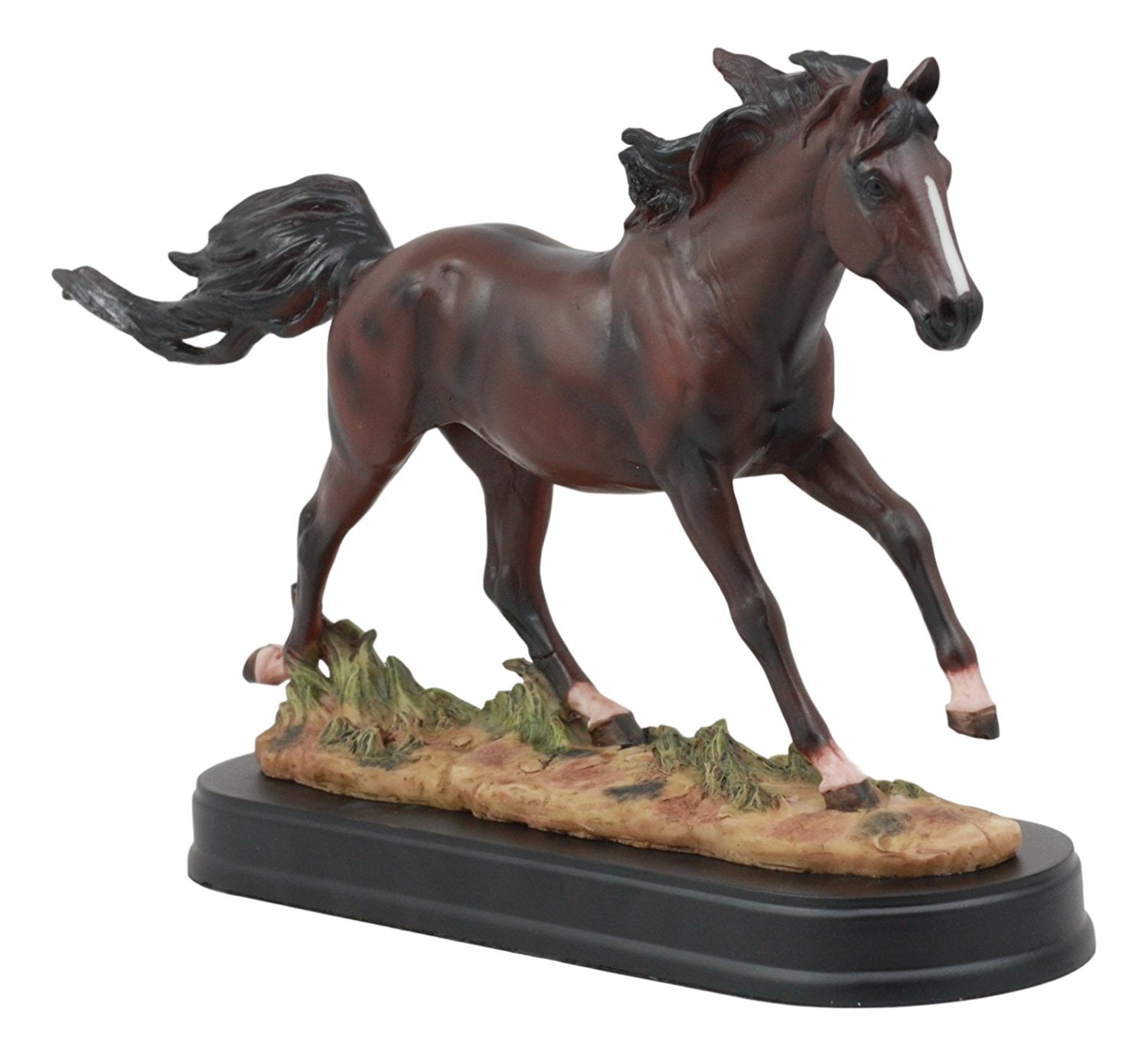 Ebros Equestrian Galloping Dark Brown Horse On Wild Pastures Statue 9.25"Long Handsome Stallion With Wooden Base Animal Decor Sculpture
