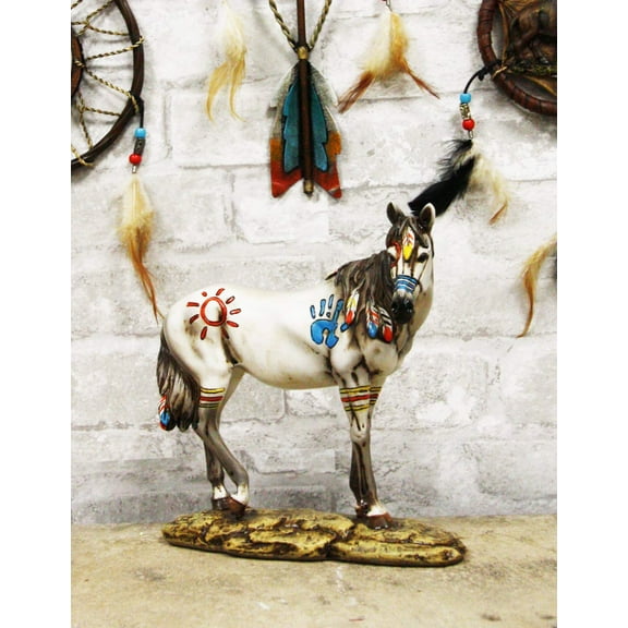 Ebros Equestrian Tribal Beauty Medicine Spirit Horse Hand Crafted Statue 8" High Sun Palm Feathers Stallion Animal Decor Sculpture