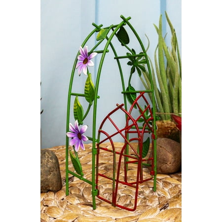 Ebros Fairy Garden Miniature Floral Trellis Arch Swing Door Gate Metal 6.5"H