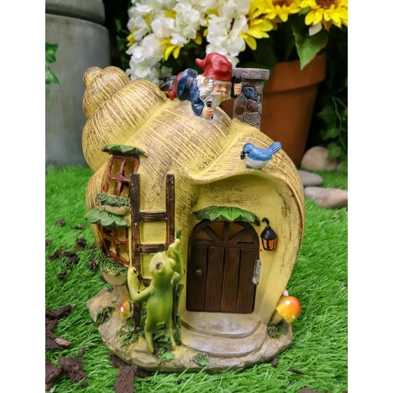 Ebros Fairy Garden Mr Gnome & Frog Mini Helix Snail Cottage House Figurine 7.5"L