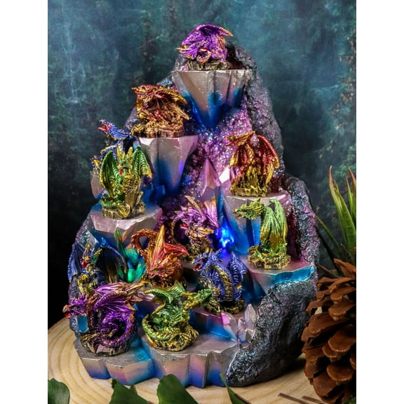 Ebros Fantasy 12 Mini Dragons With LED Lighted Glacier Mountain Display Set