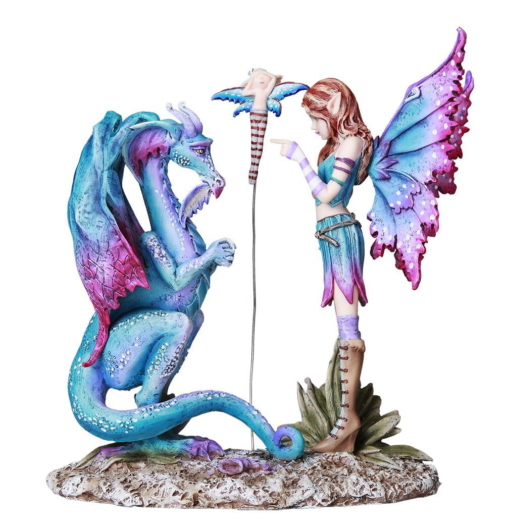 Ebros Fantasy Fairy Lecturing Bad Dragon Statue by Artist Amy Brown Tabletop Decorative Accent