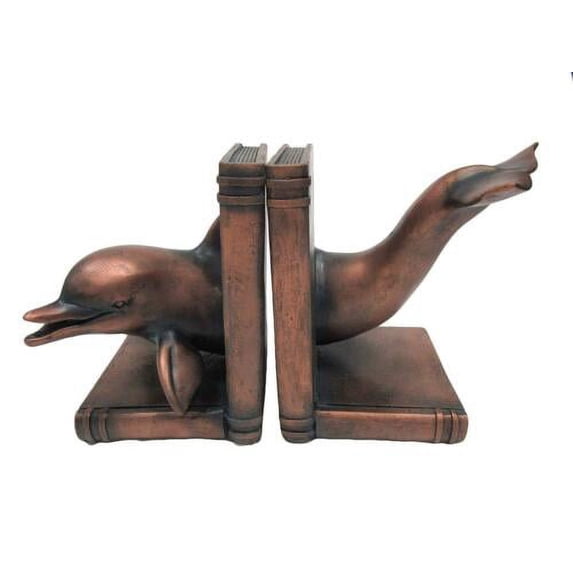 Ebros Faux Bronze Dolphin Marine Life Decorative Bookends Set 7 Inch Tall