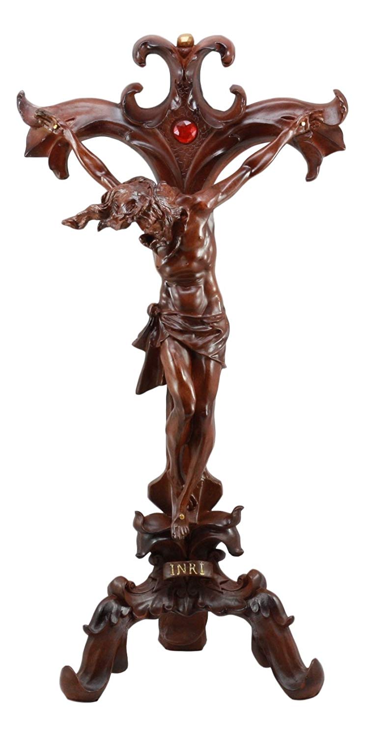 Ebros Faux Mahogany Wood Finish Large Jesus Christ Crucifix Stand Statue 23" Tall - image 1 of 5