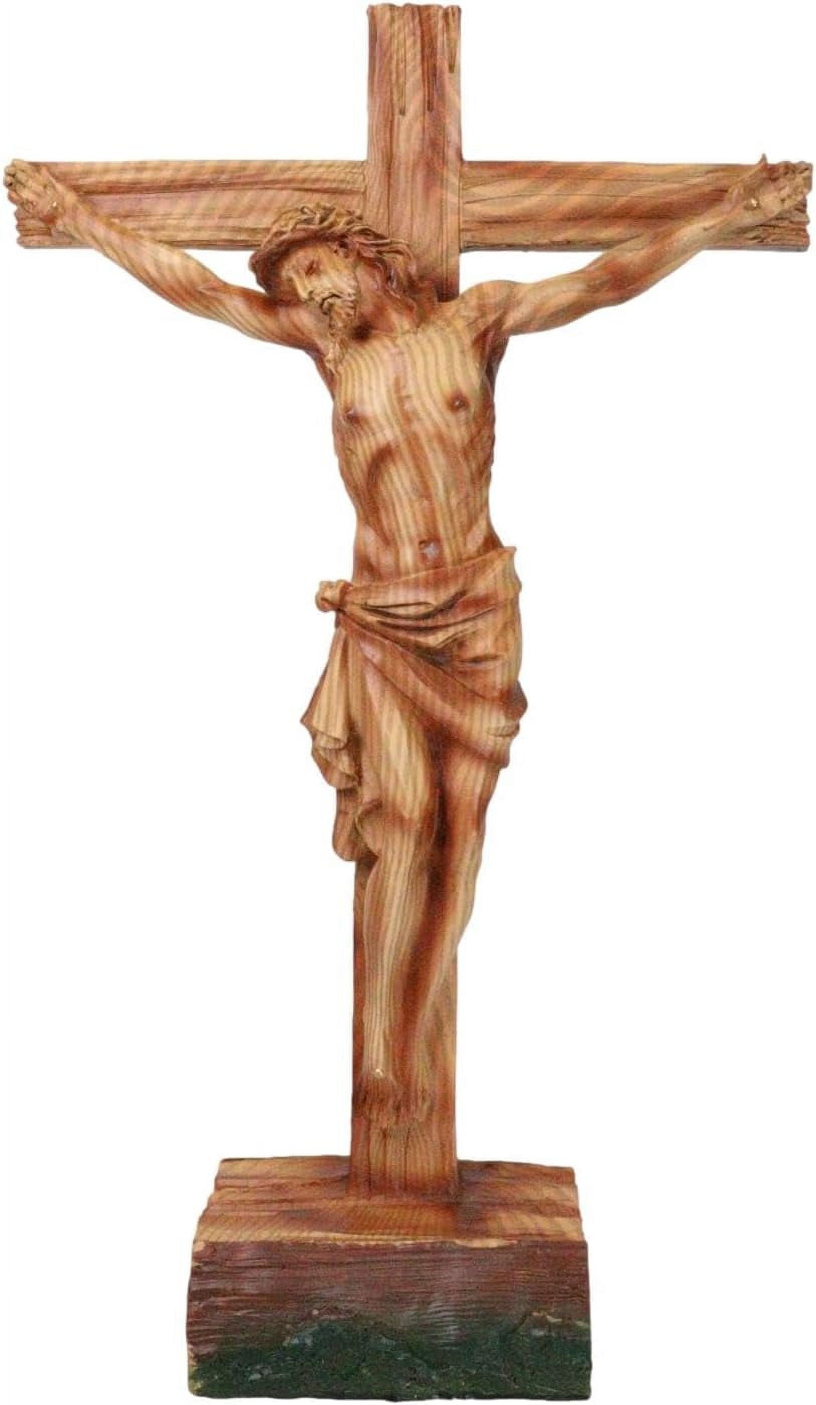 Ebros Faux Oak Finish Resin Desktop Crucifix with 15.25'' Tall Jesus ...