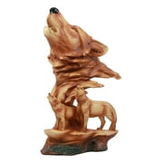 Ebros Faux Wood Three Howling Wolves Rocky Wildlife Scene Statue Decorative Lodge and Rustic Cabin Decor Sculptures and Figurines Wildlife Animal Wolves or Timberwolves Collectible Art Gifts