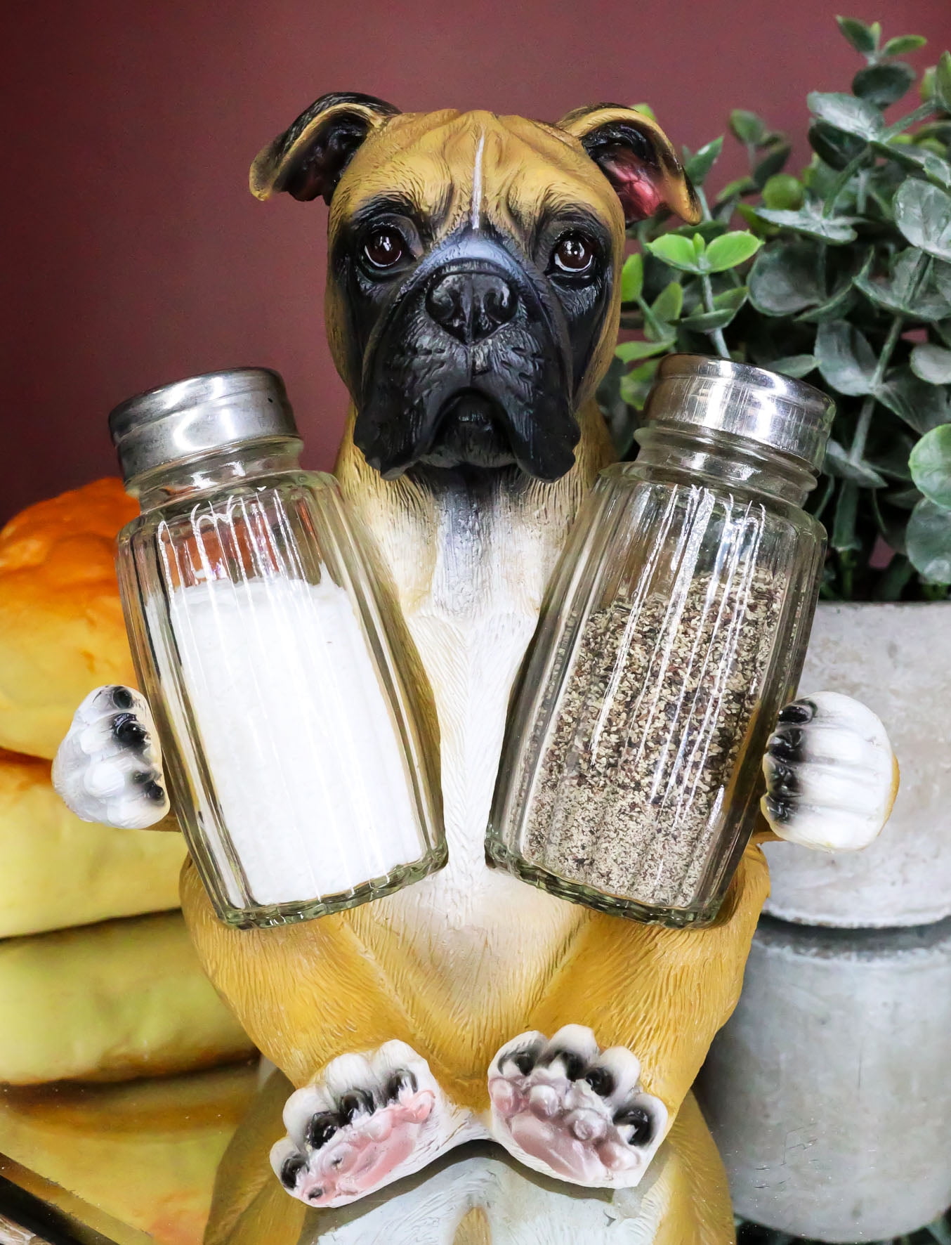 Adorable Fawn Boxer Puppy Glass Salt and Pepper Shaker Set