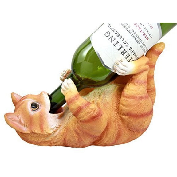Ebros Feline Tabby Kitty Cat Wine Bottle Holder Caddy (Orange Tabby)