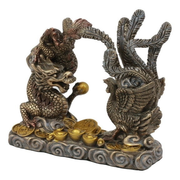 Ebros Feng Shui Yin And Yang Harmony Golden Prosperity Dragon And Phoenix Talisman Figurine 6"L Celestial Symbol Of Harmonious Marriage