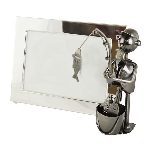 Ebros Fisherman Metal Sculpture 5"X7" Picture Frame Vertical Horizontal Display