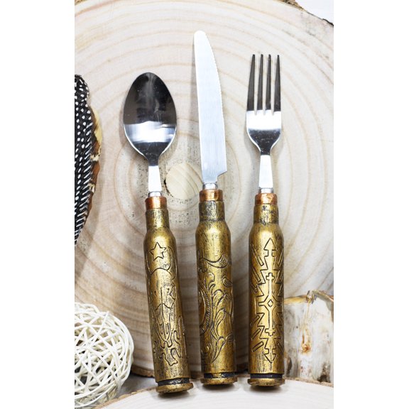 Ebros Flatware 1 Spoon Fork Knife Set Western Hunter Shell Casing  Design Home Decor