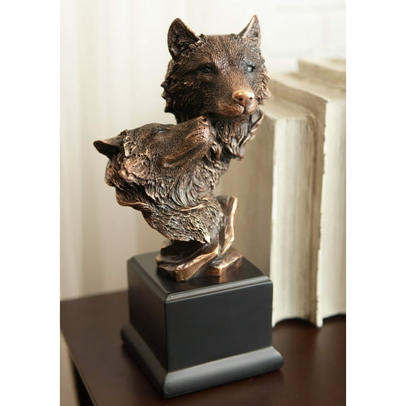 Ebros Forest Moonlight Lovers 2 Wolves Bust Bronze Electroplated Resin Statue