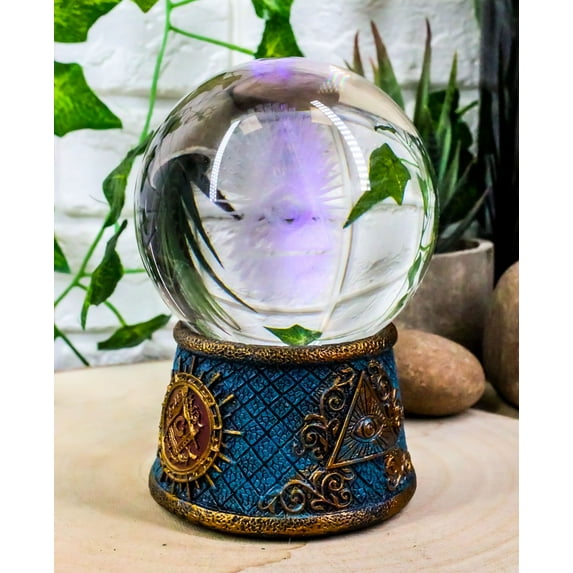 Ebros Freemasonry Illuminati Masonic Square and Compasses LED Glass Ball Decor