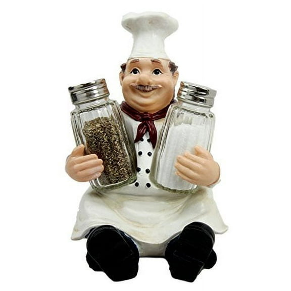 Ebros French Bistro Chef Jean Seasons and Spice Salt Pepper Shaker Holder Set