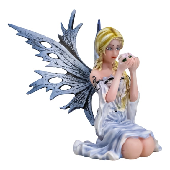 Ebros Frozen Blonde Frost Flake Wings Fairy Holding Spring Flowers Figurine