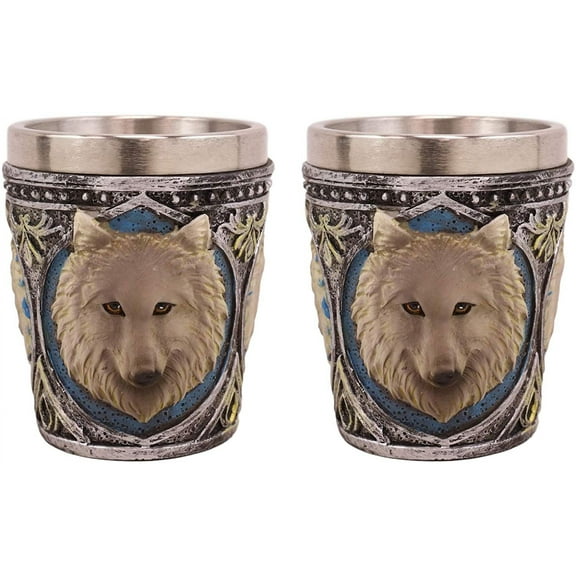 Ebros Full Moon Alpha Grey Wolf 2-Ounce Shot Glass SET OF 2