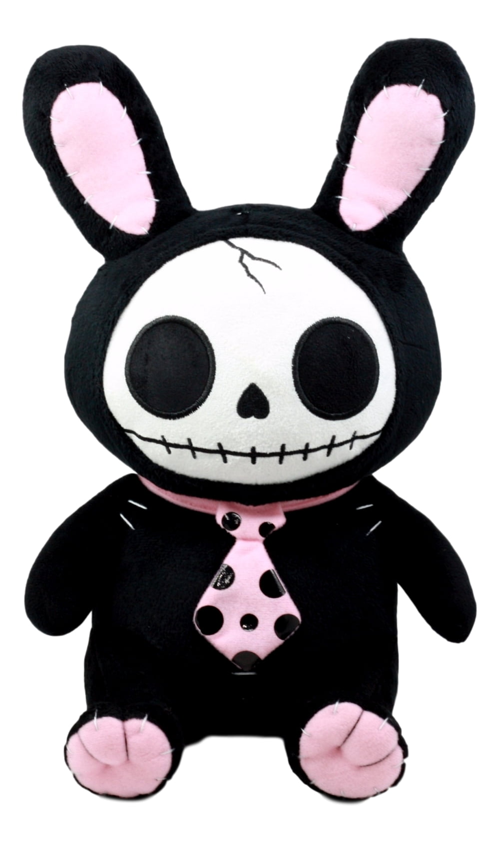 Ebros Furry Bones Skeleton Black Bunny With Pink Polkadot Tie Plush Toy Doll Collectible Rabbit Bun Bun Doll