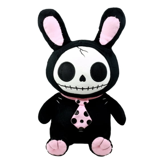 Ebros Furry Bones Skeleton Black Bunny With Pink Polkadot Tie Plush Toy Doll Collectible Rabbit Bun Bun Doll
