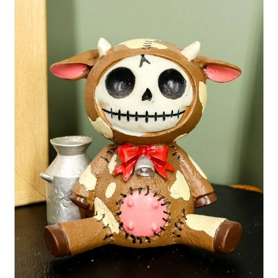 Ebros Furrybones Brown Moo Moo Bovine Cow With Milk Jug Voodoo Skeleton Figurine