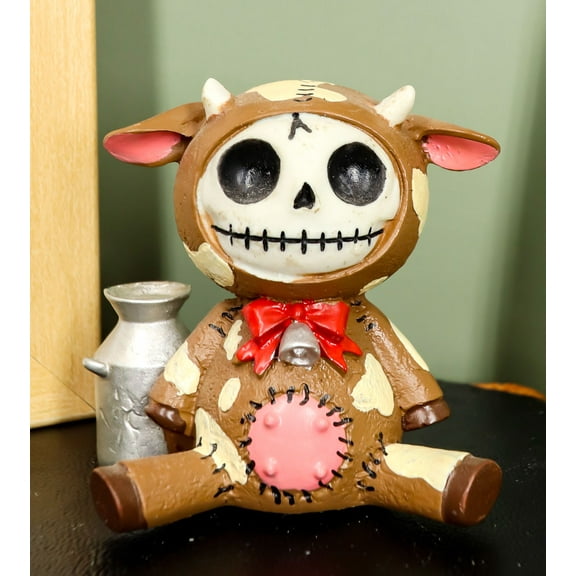 Ebros Furrybones Brown Moo Moo Bovine Cow With Milk Jug Voodoo Skeleton Figurine