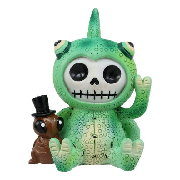 Ebros Furrybones Camo The Chameleon with Buddy Cricket Figurine Small 3" H Furry Bones Skeleton Monster Collectible Decor Statue Gothic DOD Reptile Gecko Lizard Chameleons Themed Decorative Sculpture