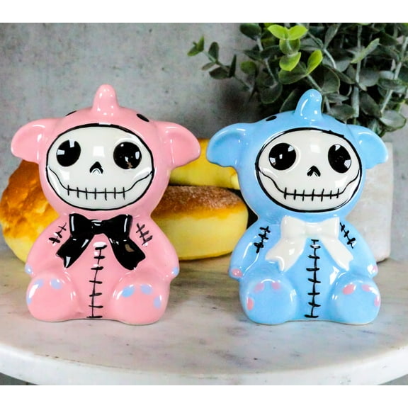 Ebros Furrybones Elephant Voodoo Skeleton Ceramic Salt And Pepper Shakers Set