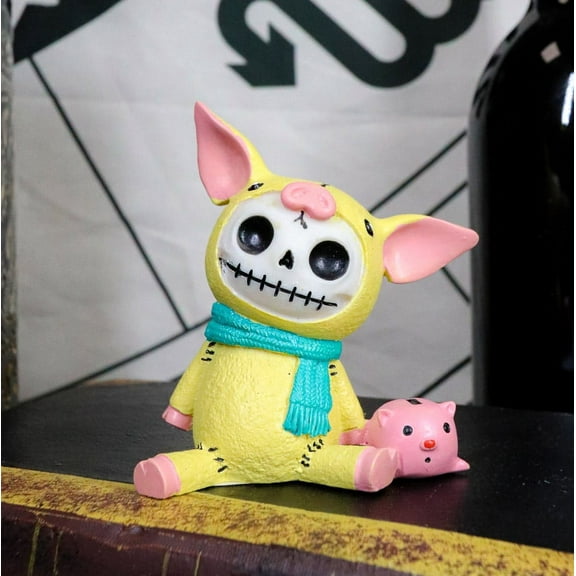 Ebros Furrybones Porky Winter Pig Bacon Pink Piggy Skeleton Figurine Furry Bones