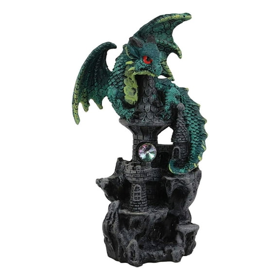 Ebros Gaia Green Earth Dragon Perching On Castle Tower Top Statue With Rhinestone Crystal Gem 5.25"H Collectible Wishing Dragon Hyperion Figurine Collectible Series Dungeons And Dragons Medieval Decor