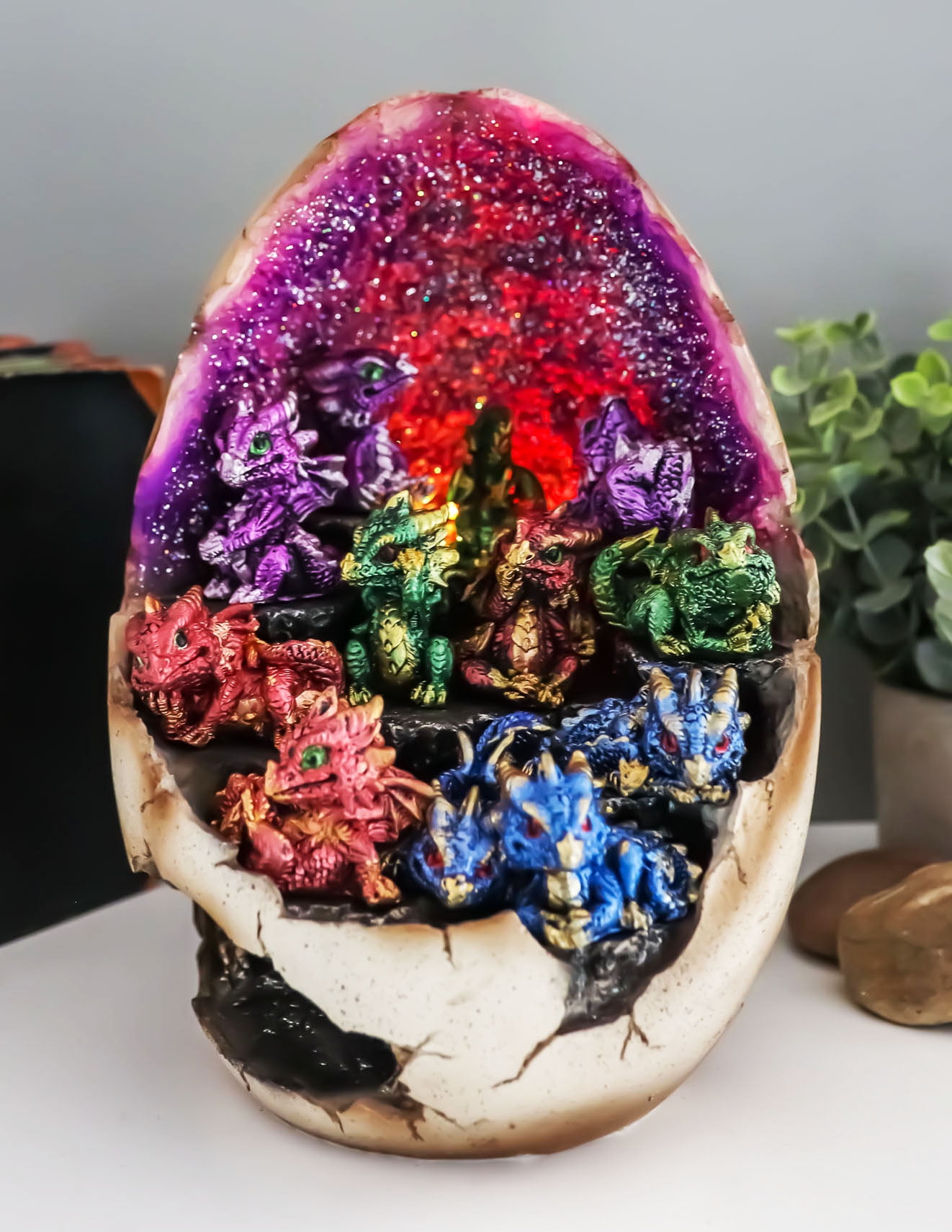 Ebros Geode Dragon Egg LED Light Display Stand with 12 Baby