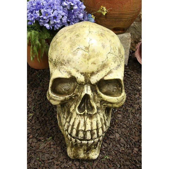 Ebros Giant Oversized Evil Sinister Skull Statue 17"L Halloween Ossuary Decor