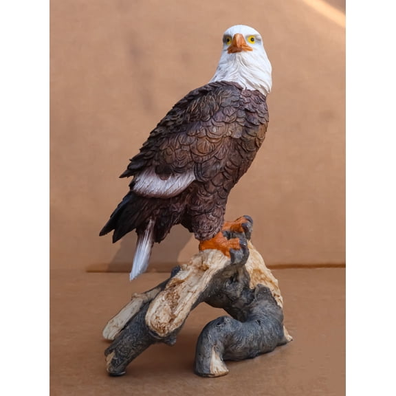 Ebros Gift 8.75 American Pride Bald Eagle Perching On Tree Branch Garden Statue, Hand Painted