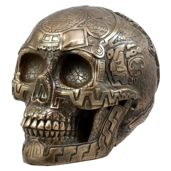 Ebros Gift Ancient Aztec Nahuatl Codices Anthropology Bronzite Skull Figurine 8"L Decorative Collectible