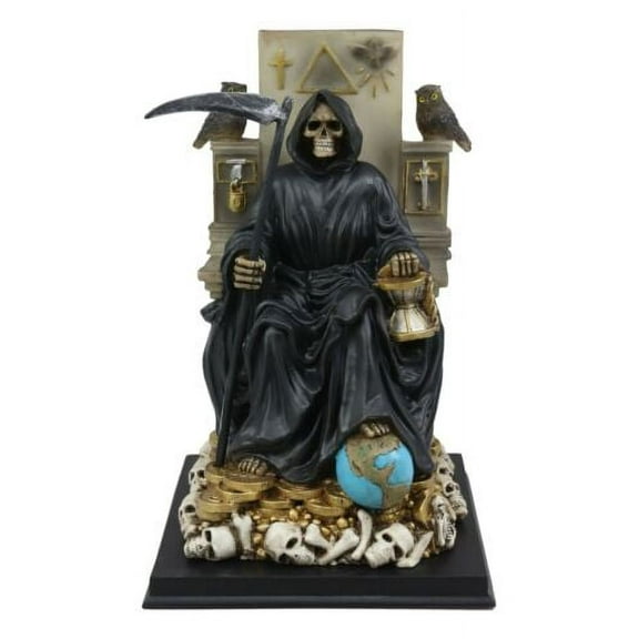 Ebros Gift Black Robe Santa Muerte 105 Seated On Throne Garden Statue, Designer Composite Resin