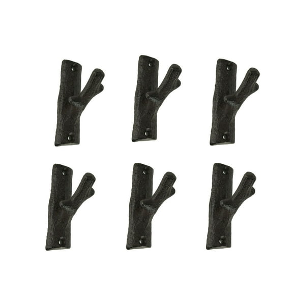 Ebros Gift Brown Cast Iron Rustic Tree Branch Wall Hook Set of 6 Small