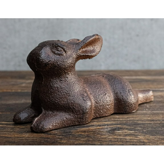 Ebros Gift Cast Iron Whimsical Bunny Rabbit Lying Down 3D Art Animal Sculpture