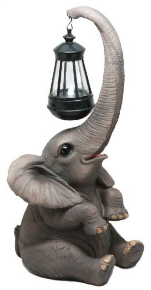 Hand-Painted Gray Resin Elephant Garden Statue with Lantern