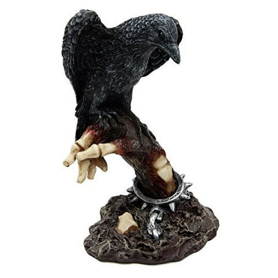 Ebros Gift Dark Raven Crow Feeding On Shackled Cadaver Hand Flesh Figurine 6"H