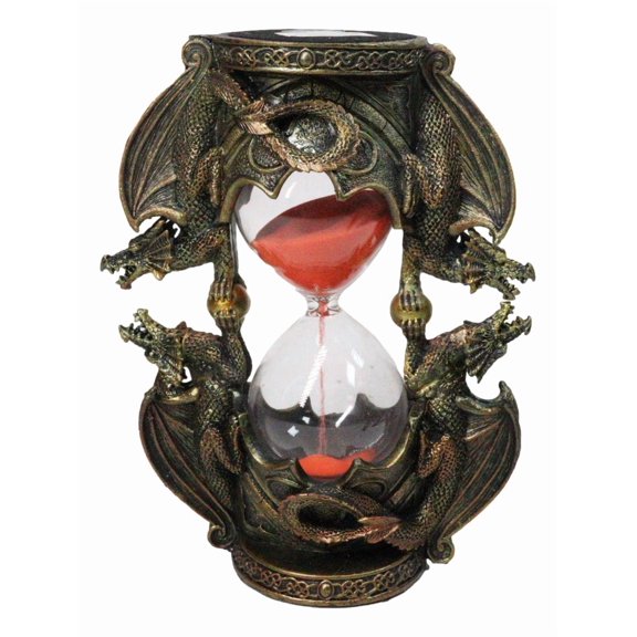 Ebros Gift Hour of the Dragon 4 Crypt Dragons Sand Timer Red Sand, Faux Bronze