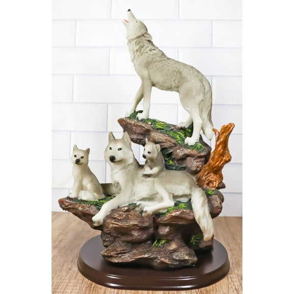 Ebros Gift Moon Howling Timberwolves Wolf Pack Family Decorative Figurine 8.5"H